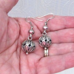 Vintage 925 Sterling Silver Dangle Filigree Bauble Earrings Gift for Women