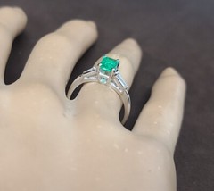 14K White Gold Engagement Ring 0.65CT.Natural Colombia Emerald Rectangular Shape