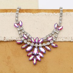 Vtg B. David Rhinestone Necklace Pink AB Red Clear Choker Signed Marquise
