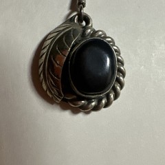 Vintage Nickel Silver Black Onyx?? Stone Dangle Dangling Hook Earrings