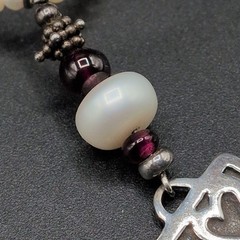 Vintage Necklace Sterling Silver Hearts Pearls Red Beads Love Valentines Day