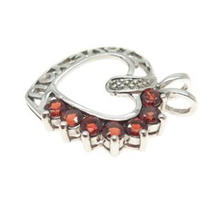 J&T 925 Sterling Vintage Red Garnet & Topaz Gem “I Love You” Heart Pendant