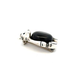 Sterling Silver Onyx Teddy Bear Pin (7/8 x 1 1/8 Inch)