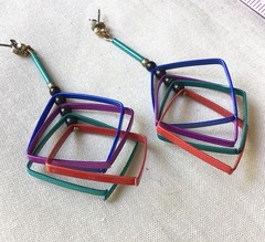 Vintage Big ’80s Colorful Geometric Pierced Dangle Earrings