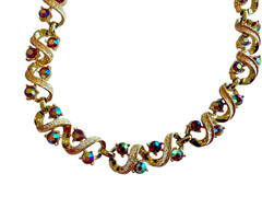 Vtg Aurora Borealis AB Necklace Coro Signed Adjustable Length Choker Holiday