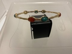 Gold tone Bangle Multi Color Cabochon Oval Gemstone Bracelet