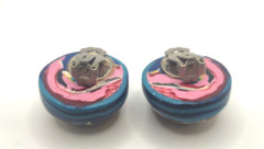 Vintage Hand Painted Polymer Clay Clip-On Earrings