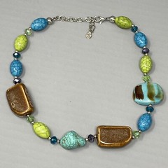 Bohemian Necklace Chunky Multi Color Acrylic Glass Beads Station Designer 19″