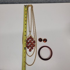 ALFRED PHILIPPE CROWN TRIFARI ROOT BEER 3 STRAND WATERFALL NECKLACE Set W/Extras
