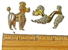 Vintage LOT of 2 w/ Gerry’s Poodle Green Rhinestone Eyes Gold Tone Brooch Signed