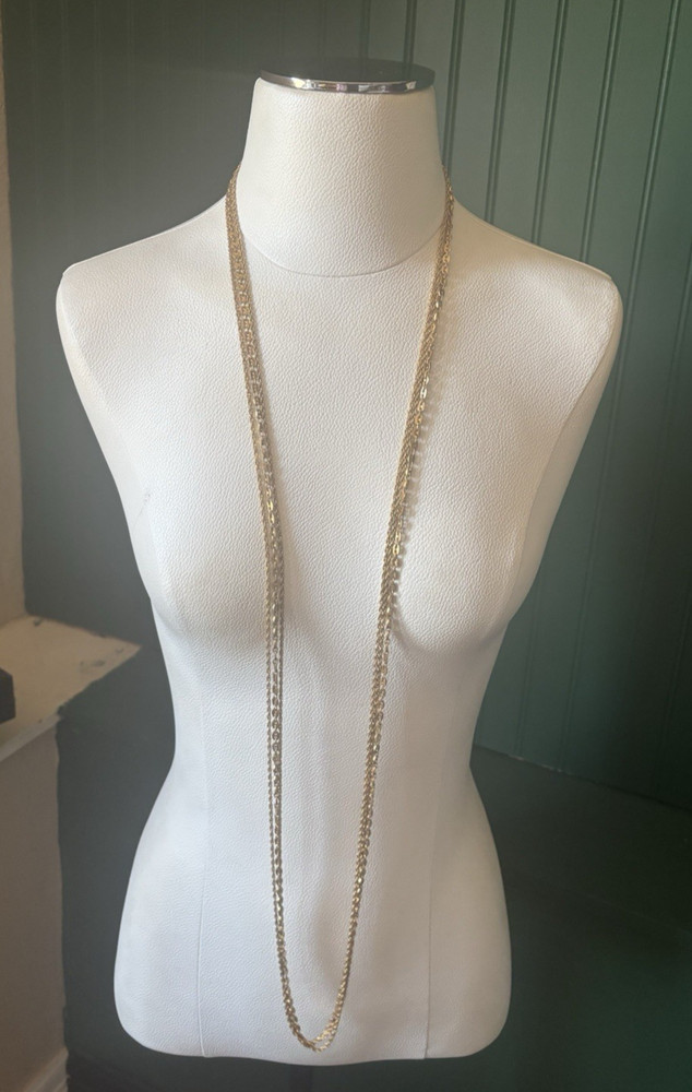 Vintage crown Trifari 3 strand Gold tone necklace 56in Long P5