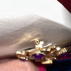 Stunning Yellow gold Tone Purple Stone And Lavender Rhinestones Brooch Boxed