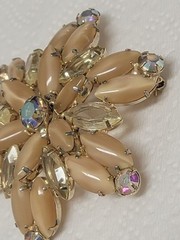 Vintage Creamy Beige Moonstone & Yellow Marquise /AB Rhinestone Brooch 1960’s