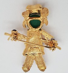 JBK Brooch 2.5in Gold Tone Glass Cabochons Scarecrow Camrose  Kross MCM Repro