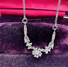 ART NOUVEAU FLORAL STERLING SILVER VINTAGE CHAIN NECKLACE 16.5″ L FLOWER CHOKER