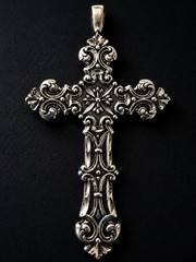 Antique Victorian .925 Sterling Silver Gothic Cross Pendant Ornate Religious