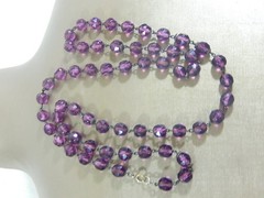 ART DECO CZECH FACETED PURPLE GLASS BEAD CHAIN STRUNG 30″ GF CLASP NECKLACE