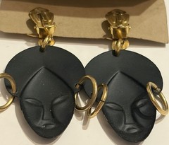 Vintage 1990s Figural African Face earrings. Wearable Art