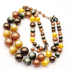 Autumn Colors Moonglow Lucite Bead Graduated Double Strand Vintage MCM Necklace