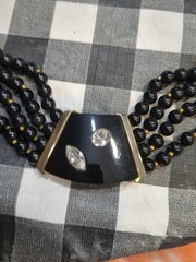 Les Bernard Statement Choker Black Beads Gold Accents With Rhinestone