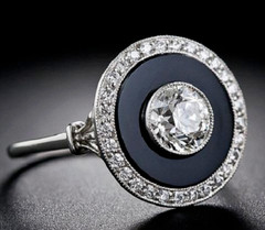 3 CT White Round Cut CZ & Black Onyx Art Deco Antique Wedding Ring In 925 Silver