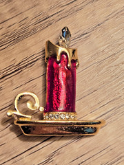 Holiday Candle Brooch Red Enamel Golden Candle Christmas Holiday Pin