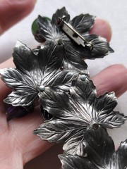 Vintage 60s Grape Vine Clip On Earrings And Matching Brooch, Silver Tone