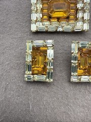 Vintage Tortolani Yellow Rhinestone Baguette Brooch And Clip On Earring Set