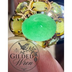 Vintage 14K Gold Jade & Tourmaline Estate Cocktail Ring | Size 7 | 4.94g