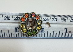 Vintage Rhinestone Clip-on Earrings Orange Green Yellow Flower Shape Judy Lee