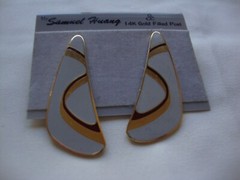 VINTAGE SAMUEL HUANG CLOISONNE RETRO ABSTRACT BURGUNDY & GRAY ENAMEL EARRINGS