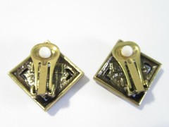 BLUE RHINESTONE SPARKLY DIAMOND SHAPE CLIP ON EARRINGS SIGNED LAVINTAGE CHINA