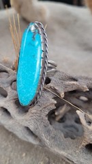Vintage 1970s Sterling Turquoise Ring Size 6.25 Native American Inspired