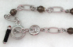 Judith Ripka Sterling Silver Smoky Quartz and 22″ Link Necklace JR Box & /Pouch