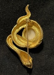 Vintage Gold Tone Snake Serpent Brooch & Ring Set Cabochon Center Ring Sz 8