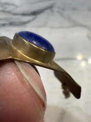 VINTAGE 7 1/2” Long LAPIS LAZULI GEMSTONE BRASS BRACELET Stone 7/8” X 5/8” Oval!