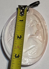 Italy M+M Scognamiglio Shell Sterling Silver Cameo Lady Pendant Pink 2.5” w Box