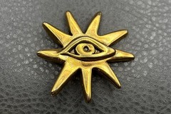 Scooter Paris Vintage Gold Tone Sun Evil Eye Brooch Pin 1980s Celestial Mystical