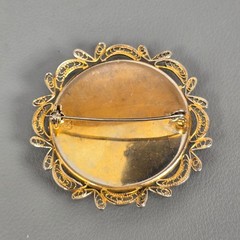 Antique Gold -Tone & Black Damascene Spain Brooch & Bracelet Floral Motif Ornate