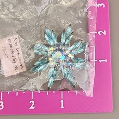 Vintage Judy Lee Rhinestone Brooch Clip On Earrings Set Blue Flower Original Box
