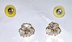 Earrings w/3 Clear Tear Drop Rhinestones On Each w Push-On Backs Gold-Tone Studs