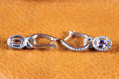 Tanzanite CZ Halo Charm Huggie Hoop Earrings Rhodium Over Sterling Silver By JTV