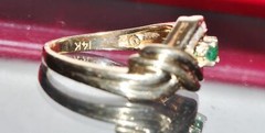 14k yellow gold sz 6.25 swirl ring 0.33ct natural, treated emerald diamond 3.9g