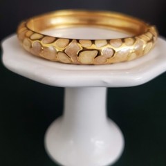 Vtg JOAN RIVERS Hinged Bangle Cream and Copper Enamel Mosiac Gold Tone Signed