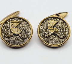 Brass Runabout Automobile Vintage Cufflinks or Vest Buttons Round Shape Detailed