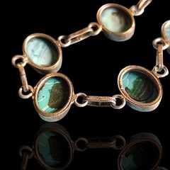 Vtg Mexico Silver Plated Blue Swirl Polymer Clay Cabochon Bracelet 9″