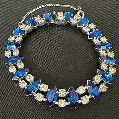 VINTAGE ESTATE STERLING SILVER BLUE & WHITE RHINESTONE B DAVID BRACELET 7” LONG