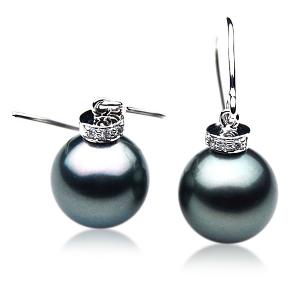 Pacific Pearls® 12mm Genuine AAA Diamonds Tahitian Pearl Earrings Gifts For Wife