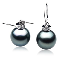 Pacific Pearls® 12mm Genuine AAA Diamonds Tahitian Pearl Earrings Gifts For Wife