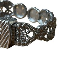 Vintage Geneva Silver Tone Bracelet Watch | Ornate Filigree Band | Victorian
